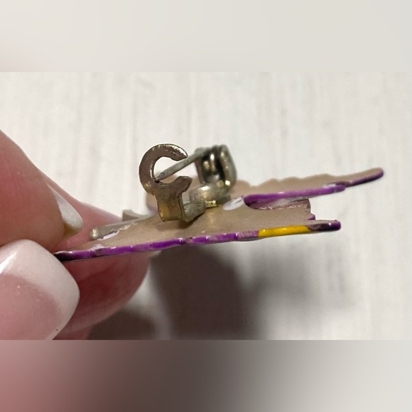 KORO Purple/Yellow Metal Hand Painted Butterfly Brooch Vintage Classic Accessory - Picture 5 of 9